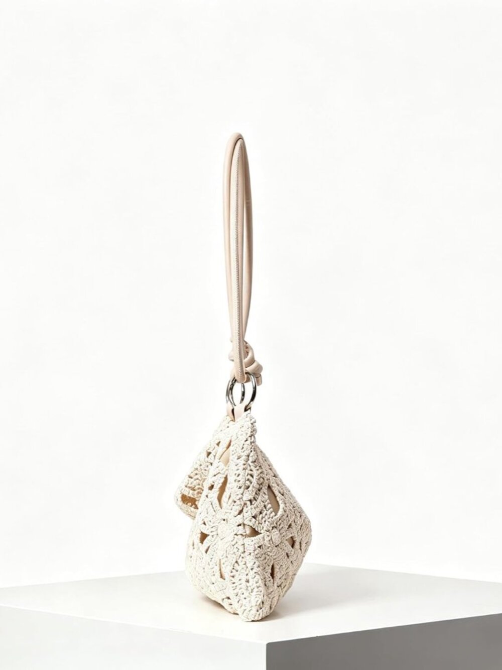 Floral Hollow Out Woven Boho Bag, Metal Round Clasp Beach Bag, Holiday Casual St - Picture 5 of 8